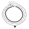 Collar de estilo frío con cadena multicapa, joyería transfronteriza europea y americana, con perlas de imitación simples, geométrico, redondo y dulce.