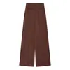 Calças Casuais Marrons de Cintura Alta Fluídas para Mulheres, Estilo Nicho de Primavera, Calças Retas Largas Não Apertadas, Calças Soltas de Comprimento Total