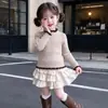 Suéter Base Color Block com Gola Babado Estilo Coreano para Meninas Outono/Inverno 2026 Nova Moda Infantil Malha para Menininhas