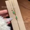 Atacado do Fabricante: Conjunto de Colar de Cabacinha de Jade Verde Natural Xiaohongshu com Inlay de Prata S925, Corrente de Clavícula Fresca e Simples