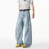 Nuevos Pantalones Anchos de Verano de Moda, Estilo Americano para Hombre Desestructurados Sueltos Vintage Azules de Pierna Recta Jeans para Hombre