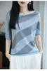 Camiseta de Punto de Ganchillo Hueca Suave Estilo Francés, Manga Corta Murciélago, para Mujer, Top Holgado de Tencel y Lino para Verano, Moderno