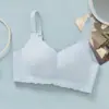 Sujetador de encaje fino para verano, copa B, con algodón Q-Elástico, diseño de agujeros, sujetador push-up, algodón transpirable, algodón con agujeros ajustable