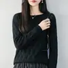 Nuevo Suéter de Punto Grueso de Algodón Puro Siete Puntos Cuello Redondo Manga Larga para Mujer Camiseta Base de Ganchillo Hueca Otoño/Invierno 2026