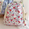Bolsa de Tela de Algodón Estampada Estilo Fresco con Cordón para Viaje Perezoso, Almacenamiento de Cosméticos, Ropa Interior, Zapatos y Calcetines, Bolsa Portátil con Cordón