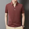 Camiseta Masculina de Seda Gelada Manga Curta, Gola V, Verão 2025, Camisa Polo Masculina Fina Elástica de Luxo Leve para Negócios, Roupa de Pai
