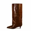 2026 Nuevas Botas Largas Adelgazantes de Estilo de Comercio Exterior Personalizadas con Patrón de Piedra y Punta Fina para Mujer, Botas Delgadas de Moda con Tacón Kitten, Botas Rectas para Mujer