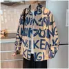 Camisa de Veludo de Manga Longa para Homem, Marca Trendy High Street, Camisa de Corte Amplo com Estampa Integral, Roupa Casual Casual Casal Estilo Hong Kong para Primavera e Outono