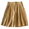 Pantalones Cortos de Tencel para Mujer para Verano, Pantalones Casuales Sueltos Ligeros, Pantalones de Pierna Ancha con Cintura Semi-Elástica, Pantalones de Tiro Alto Drapados de Longitud Media
