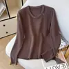 Outono Inverno 2026 Blusa Base Estilosa com Gola para Mulheres Senso de Design Blusa Espessa Gola Baixa Manga Longa Roupa Íntima Malha Suéter