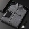 Suéter de Gola Alta Meia 100% Caxemira Cardigã Masculino Suéter com Zíper Roupa Externa Engrossada Outono e Inverno Caxemira Amiga da Pele Combinação de Cores da Moda