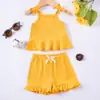 Em estoque Atravessando a fronteira Explosivo Macacão de Bebê Menina Alça Cor Sólida Recém-nascido Sem Mangas Shorts com Babados Casual Roupa Infantil Verão