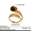 Anillo de acero inoxidable bañado en oro estilo europeo y americano con piedra ojo de tigre, una pieza de joyería lujosa y de alta gama con piedra ojo de tigre natural y acero de titanio, diseñado para ser duradero y resistente a la decoloración