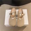 Sapatos Femininos Planos de Malha Francesa Respiráveis Estilo Mary Jane 2025 Novos Sandálias e Chinelos Versáteis Retrô para Primavera e Verão
