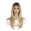 Peluca Europea y Americana de Flequillo Medio Partido con Textura de Cabello Largo Liso, Hecha a Máquina, Tocado de Fibra Química con Degradado Dorado para Mujeres