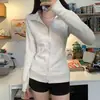 Venta Caliente Clásica Gris Ajustada Chaqueta Estilo Coreano para Mujer Ropa Deportiva Superior Manga Raglán Cintura Ceñida Adelgazante Versátil para el Trabajo Sudadera con Capucha