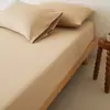Sábana de Algodón Cepillado de Alto Hilo 100S para Cama Doble Sábana Ajustable Cubrecama de Color Sólido Simple Ropa de Cama Gruesa para Otoño e Invierno Pieza Única