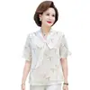 Camiseta de manga curta de chiffon para mulheres, novo estilo de verão, estilo de dia para mulheres, terno de duas peças de alta qualidade para mulheres de meia-idade e idosas