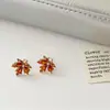 Hoja de Arce Roja Otoñal Bicolor Microincrustada Circonita Esmalte Gota Glaseado Pintado 2026 Nuevo Estilo Pendientes de Hoja