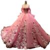 Vestido de Noiva de Renda Off-shoulder com Cauda Vestido de Festa de Aniversário Cerimônia Adulto Vestido de Princesa Vestido Floral Tridimensional