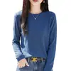 Suéter de punto fino para mujer, cuello redondo, color liso, manga larga, corte ajustado, adecuado para primavera y otoño, suave y cómodo, simple y versátil, se puede usar como capa interior o exterior, estilo jersey