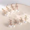 Nuevos Pendientes de Perla Pendientes Dobles de Cisne con Corazón para Mujer Pendientes de Aguja de Plata de Ley 925 Chapados en Oro Real Pendientes de Alta Gama