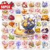 Compra direta transfronteiriça: 50 peças de adesivos de buquê floral sonhadores, apresentando designs florais frescos em aquarela para decorar agendas, capas de celular e tablets