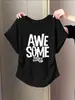 Camiseta de Manga Corta Estilo Nuevo 2026 con Mangas Volantes Pequeñas, Hombro Normal, Algodón Puro, Cintura Ajustada, Corte Ajustado, Adelgazante, Top Gris para Mujer, Estilo Coreano, Verano