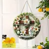 Corona de Conejo de Huevo de Pascua Cruz Disco de Madera Señal de Decoración para Porche Exterior del Hogar