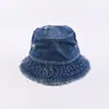 Venta Directa de Fábrica Sombrero de Pescador de Mezclilla con Dobladillo Crudo Desgastado ins para Mujer Versátil Elegante Ala Corta Personalizable Plegable