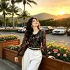Comercio exterior transfronterizo, camiseta de manga larga estampada retro para mujer, nueva colección de otoño, cuello redondo, corte ajustado, top elegante para madres y mujeres de mediana edad