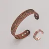Set Popular Transfronterizo de Pulsera y Anillo Magnéticos, Diseño Floral Retro Europeo y Americano, Acabado Cepillado de Cobre Rojo Antiguo, Joyería de Estilo Vintage para Parejas