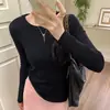 Al por mayor transfronterizo coreano cuello redondo elegante para commuting fino ajustado adelgazante manga larga interior base suéter top para mujer