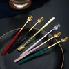 Cuchara Nueva de Acero Inoxidable con Cabeza Cuadrada y Mango Largo para Mezclar Café, Cuchara Coreana de Bar, Cuchara Creativa de Titanio para Taza