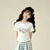 Conjunto de Dos Piezas para Niñas: Camisa Polo Fresca de Verano de Manga Corta y Pantalones a Cuadros para Niños Mayores, Nuevo Conjunto Casual de Verano Estilo Coreano