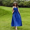 Nuevo Vestido de Verano de Algodón y Seda con Tirantes para Mujer, Elegante y Adelgazante, Vestido Largo Casual para Vacaciones en la Playa