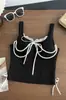 Camisola de Encaje Patchwork con Cadena de Perlas de Deseo Puro Estilo Francés para Mujer, Top Picante de Nicho Veraniego sin Espalda con Lazos