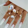 Joyería Europea y Americana, Anillo de Perla de Forma Especial Barroco Retro, Juego de Anillos Asimétricos Apilables de Diseño