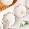 Platos Cerámicos Creativos de Orquídea para Uso Doméstico, Platos Bonitos, Platos Hondos, Platos para Ensalada, Platos Redondos, Platos para Aperitivos, Platos de Cerámica al por Mayor