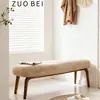 Banco Largo de Madera Maciza Estilo Wabi-Sabi para Uso Doméstico, Banco para Cambiarse los Zapatos en la Entrada, Banco al Pie de la Cama en el Dormitorio, Banco de Descanso para Sofá en la Sala de Estar con Tapicería Suave