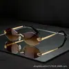 Gafas de Sol Europeas y Americanas de Forma Diamante de Nuevo Estilo Transfronterizas para Mujer, Gafas de Sol de Alta Gama sin Marco con Borde Cortado, Gafas de Sol Metálicas Retro de Moda con Estampado de Leopardo