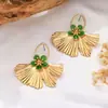 Pendientes de Flor de Gota de Aceite Verde Fresco con Diseño de Nicho de Venta Caliente Transfronteriza Europea y Americana Pendientes de Verano para Mujer