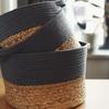 Cesta de Armazenamento Tecida com Fio de Algodão de Palha de Jacinto d'Água Estilo Japonês, Cesta de Mão para Roupas e Brinquedos, Cesta de Armazenamento Minimalista Moderna