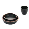 Plato con sabor a melamina, de plástico negro, de dos compartimentos, plato de acompañamiento de tres compartimentos, olla caliente al estilo coreano, plato para salsa para mojar, condimento para barbacoa, comercial
