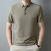 2023 Verano Nuevo Polo de Seda de Hielo para Hombre Ajustado Moda Casual Transpirable Delgado Negocios Color Sólido Manga Corta para Hombre Trendy