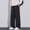 Calça masculina listrada ondulada retrô estilo Old Money, estilo preguiçoso de outono, calça reta fluida, calça casual larga americana