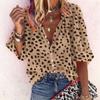 Primavera y Verano 2021 Nuevo Transfronterizo para Mujer ebay Amazon Camisa de Cuello de Traje Casual de Manga Media con Estampado de Leopardo para Mujer