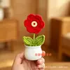 Produto Acabado Transfronteiriço Rosa Tricotada à Mão em Vaso Decoração para Casa Flor Artificial Tricotada Mini Ornamento para Mesa de Escritório