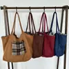 Bolsa de tela a cuadros de gran capacidad, doble cara, estilo británico, otoño e invierno, bolso de hombro estilo universitario fresco, bolsa de mano estilo perezoso para mujer
