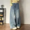 Jeans retro americanos desgastados de dobladillo curvo para mujer, nuevo modelo 2026, de cintura alta, adelgazantes, elegantes, pantalones holgados de pierna ancha